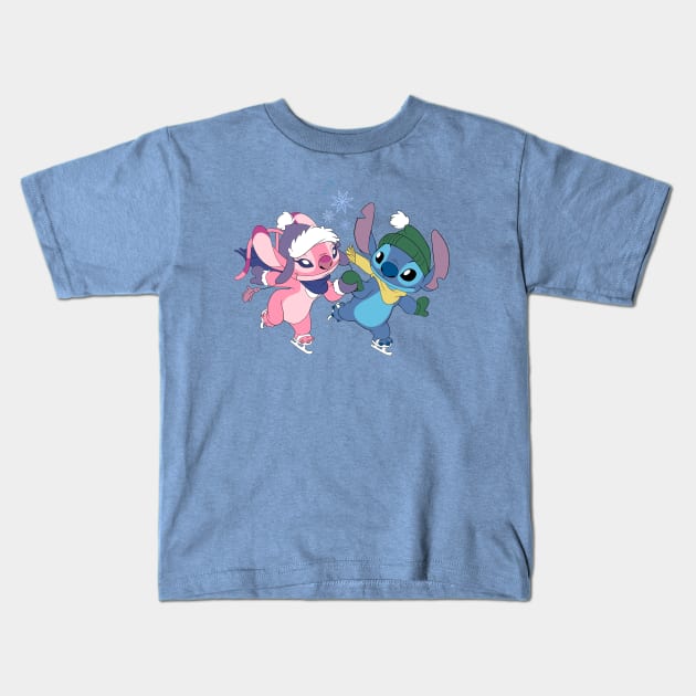 Stitch & Angel Skaters Kids T-Shirt by Nykos